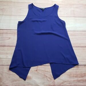 Express Tank Top Womens Medium Blue Split Back Asymmetrical Sharkbite Blouse